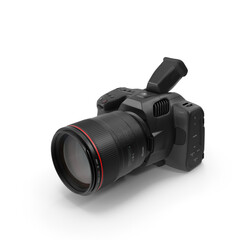 High end professional cinema camera with large premium detachable zoom lens