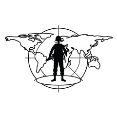 Black Silhouette Vector of Soldier Silhouette with Weapon One