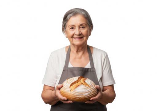 Senior Woman Baker Holding Homemade Bread