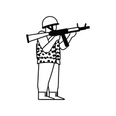 Flat Vector of Soldier Loading Weapon Silhouette