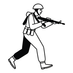 Flat Vector of Soldier Running with Weapon