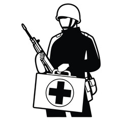 Flat Vector of Soldier Medic Holding Medical Kit
