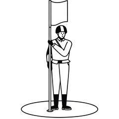 Flat Vector of Soldier Standing Holding Flagpole