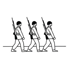 Flat Vector of Squad of Three Soldiers Marching