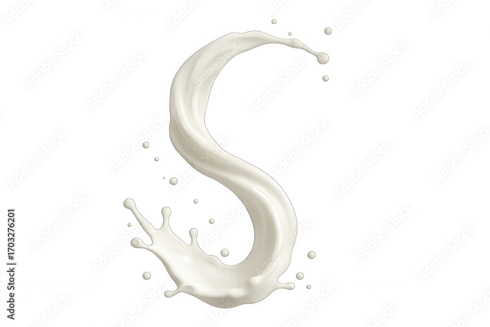 Poster milk splashing in graceful s-curve, transparent backdrop highlighting dynamic liquid movement for cr