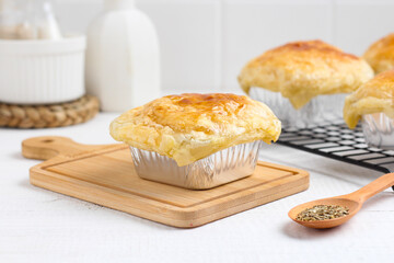 zuppa soup pastry on a white table. fresh from the oven.