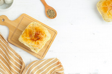 zuppa soup pastry on a white table. fresh from the oven.