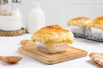 zuppa soup pastry on a white table. fresh from the oven.
