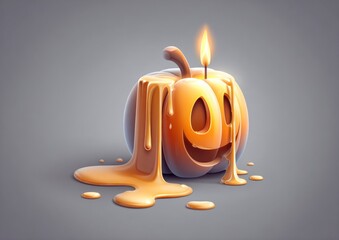 A carved pumpkin features a smiling face, with candle wax melting down the sides, creating a warm Halloween ambiance