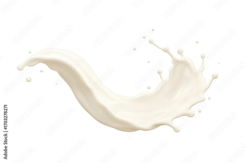 Poster white milk splashing and forming a dynamic wave on a transparent background, capturing the essence o