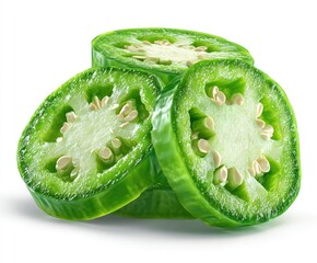 Fresh green chili slices stacked