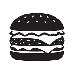 Hamburger icon, black burger silhouette. Fast food glyph symbol for menu design, isolated vector illustration.

