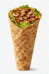 Waffle cone filled with tuna and lettuce