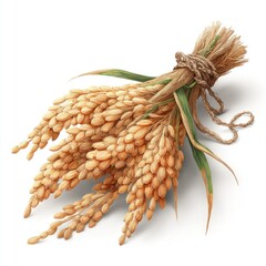 Bound rice stalks, light beige,  green leaves