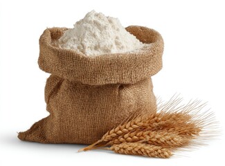 Flour in burlap sack with wheat