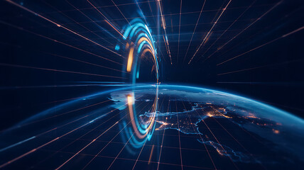 Global technology network connecting our digital world in modern hi tech abstract earth