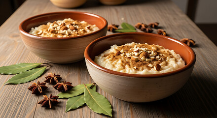 rice pudding with cinnamon and nuts