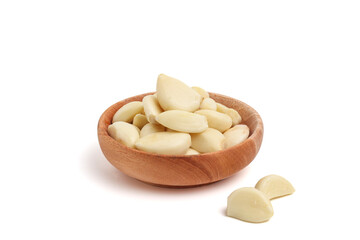 Peeled garlic isolated on white background.