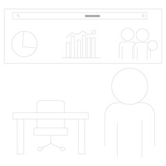 Office Work Vector Illustration Business Workplace and Employee Outline