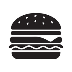 Hamburger icon, black burger silhouette. Fast food glyph symbol for menu design, isolated vector illustration.
