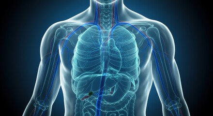 Human anatomy illustration highlighting respiratory and digestive systems  