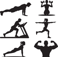 Diverse Silhouettes of People Exercising and Working Out Keywords: fitness, exercise, workout