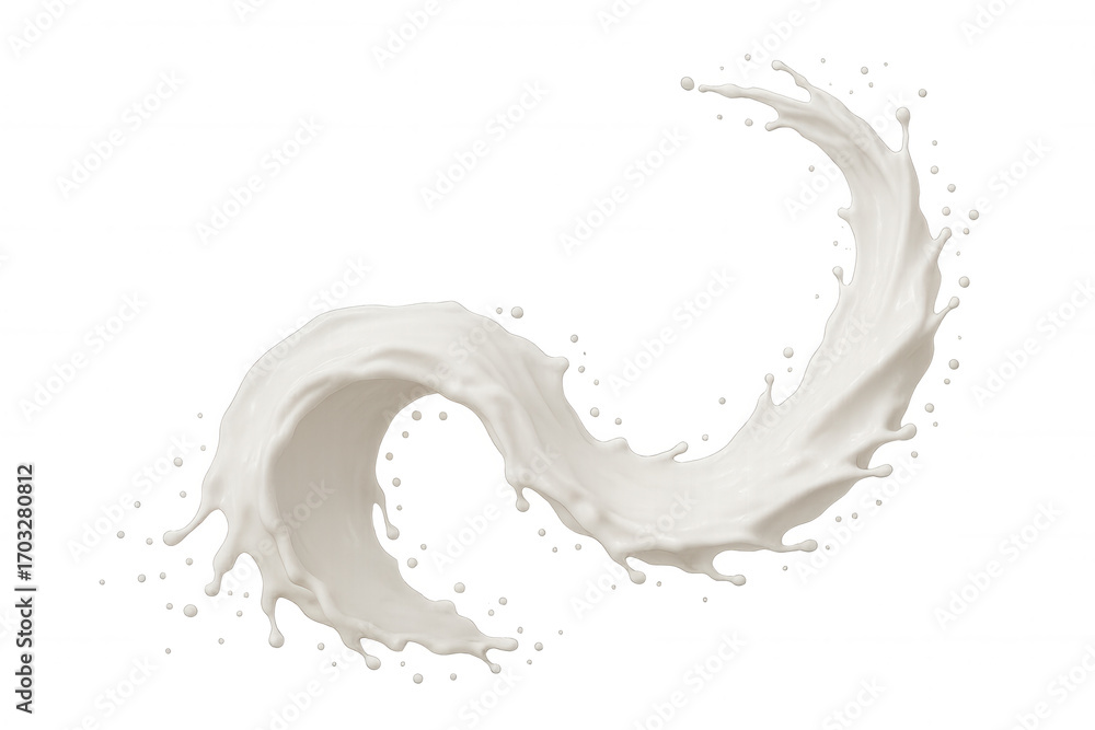 Poster milk splashing, swirling dynamically against transparent backdrop with elegant motion