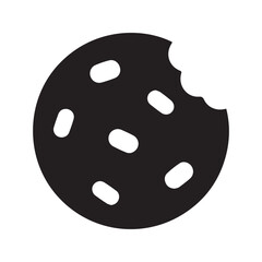 Bitten cookie icon. Chocolate chip biscuit glyph, simple dessert silhouette. Black vector graphic for snack or bakery logo.

