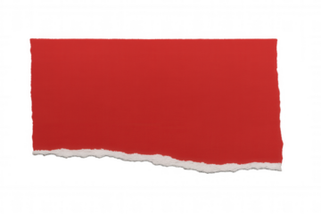 Horizontal red torn paper piece with transparent background, ideal for design projects requiring easy isolation and customization
