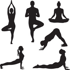 Yoga Poses Silhouettes Tree Pose Meditation Downward Dog Cobra Pose Keywords: yoga, silhouette