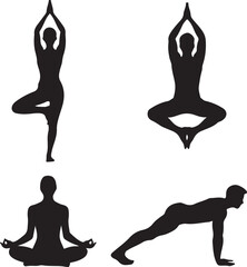 Yoga Poses Silhouettes Collection With Four Different Poses vector