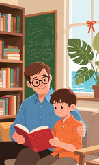 Father and Son Reading Together