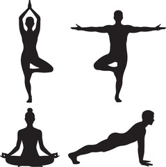 Yoga Poses Silhouettes Collection With Four Different Poses vector (108
