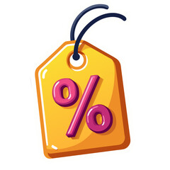 Discount tag sale price offer promotion retail shopping percent off special deal clearance savings yellow tag sticker icon on transparent background 