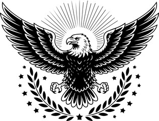 Majestic Eagle with Laurel Wreath &ndash; Heraldic Black and White Design