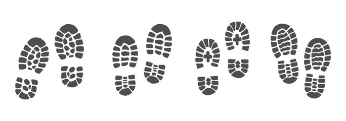 Boot, shoe print Patterns Vector. Muddy boot prints. Shoe prints Isolated on white background