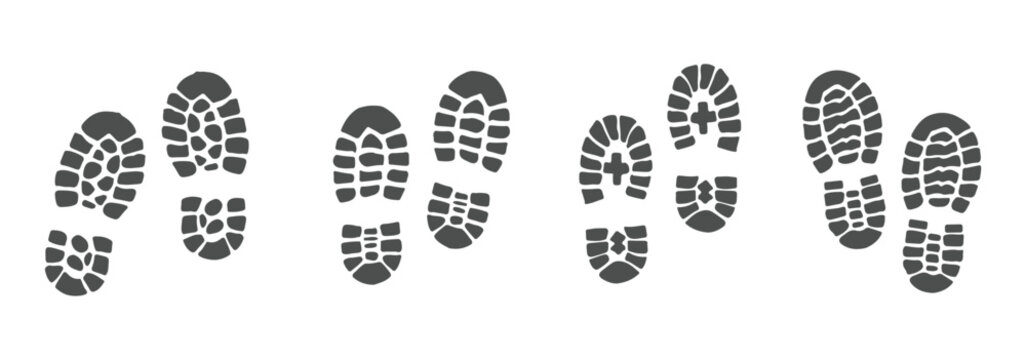 Boot, shoe print Patterns Vector. Muddy boot prints. Shoe prints Isolated on white background