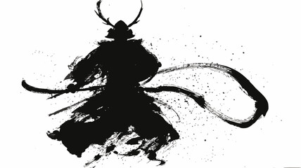 Japanese samurai warrior ink painting in black brush strokes with traditional Asian calligraphy art style © ink drop