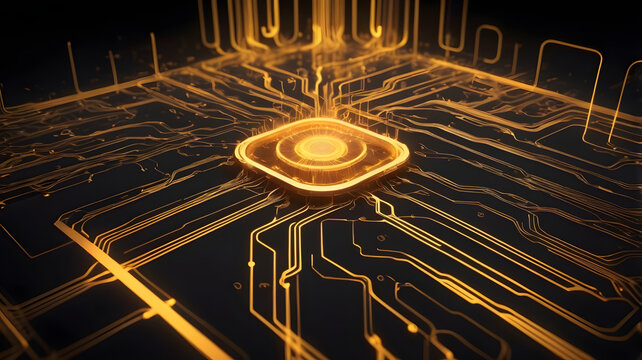 Golden Fire Circuit Pattern on Black Background