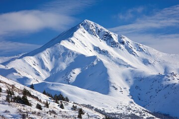 Snowy mountain peak under a clear sky