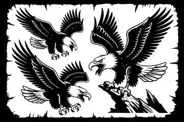 Obraz premium Rock and Roll Guns with Wings and Crown – Bold Black and White Graphic