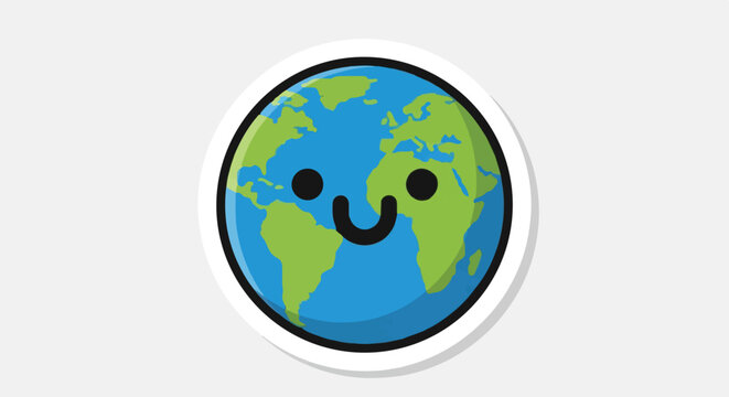Smiling Planet Earth A cheerful cartoon illustration for global awareness and environmental concepts - Powered by Adobe