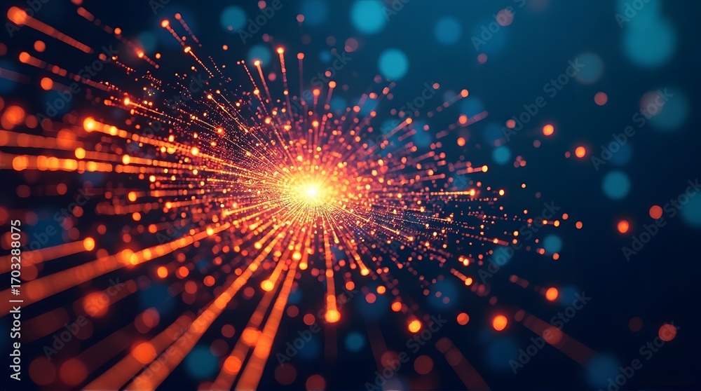 Poster abstract glowing network of connected nodes and lines, minimal communication background, futuristic 