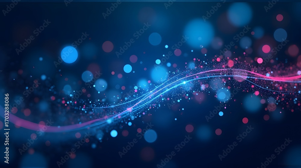 Poster abstract glowing network of connected nodes and lines, minimal communication background, futuristic 