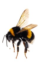 Bumblebee in flight, white background, nature