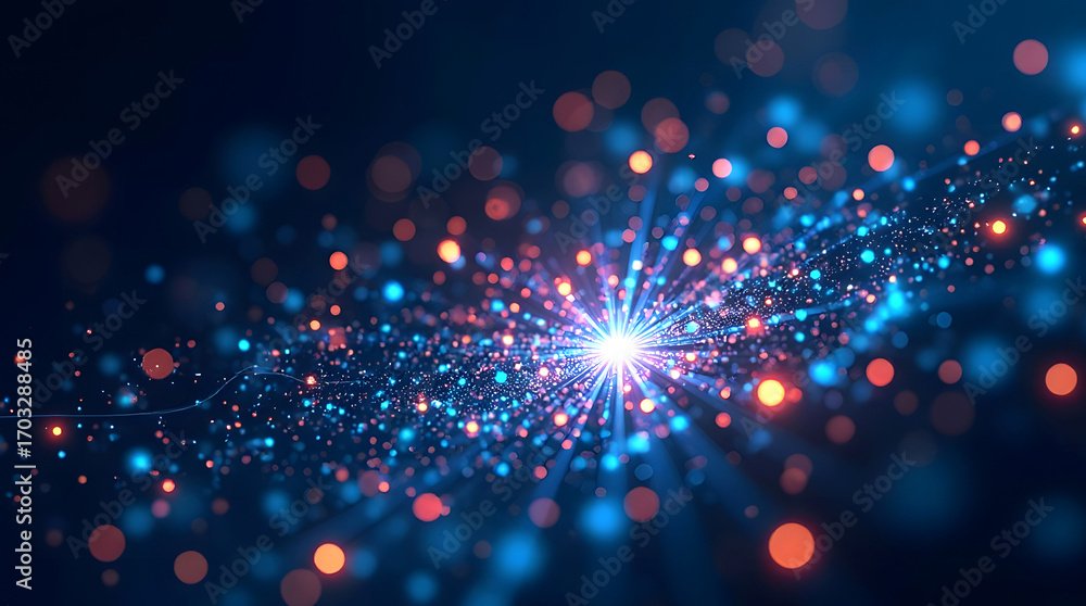 Poster abstract glowing network of connected nodes and lines, minimal communication background, futuristic 
