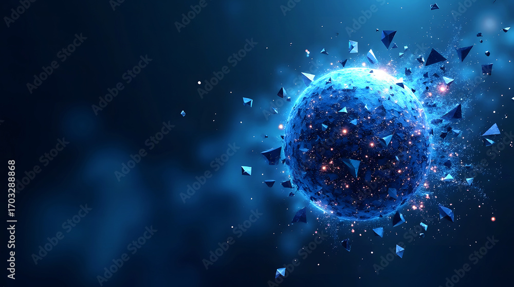 Poster abstract composition of glowing dots and curved lines symbolizing data transmission, futuristic back