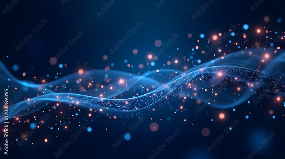 Aufkleber abstract wave patterns flowing across a digital grid, communication background, minimal flat design.