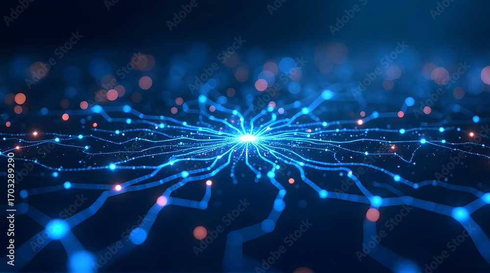 Aufkleber abstract glowing network of connected nodes and lines, minimal communication background, futuristic 