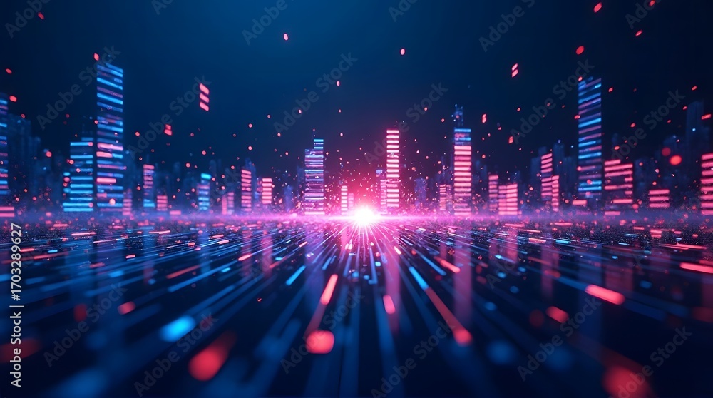 Poster abstract connected dots and lines .technology, motion of digital data flow. communication and techno
